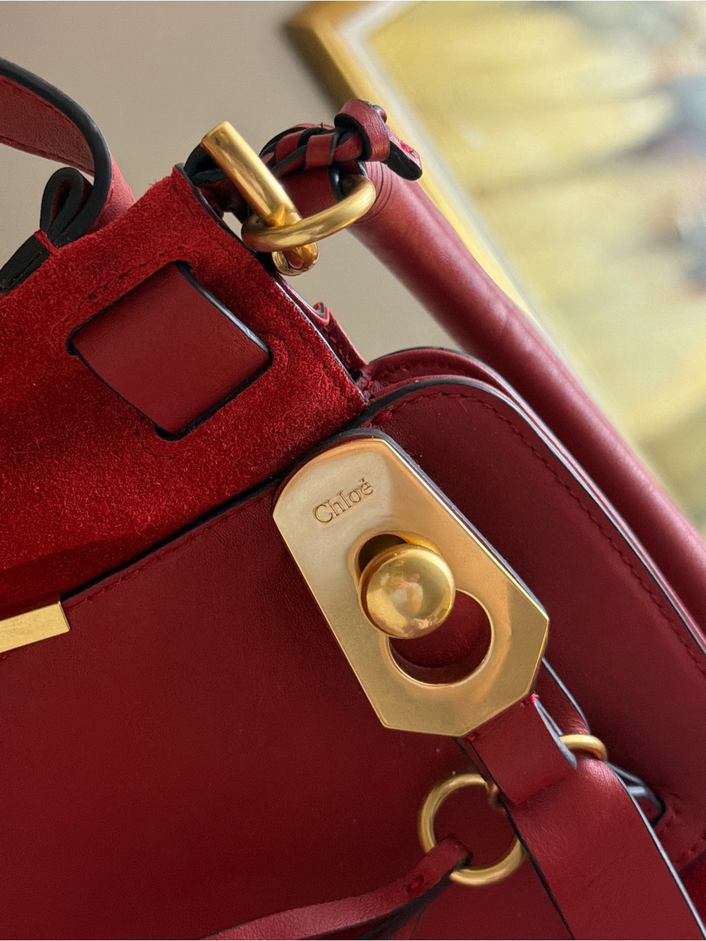 Chloe Red Leather Shoulder Bag with Gold Hardware - Picture 10 of 11